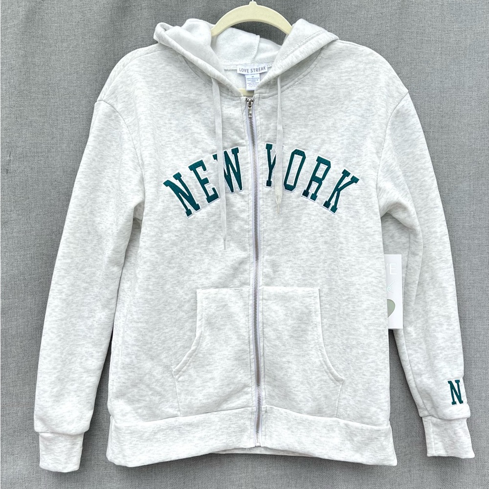 LOVE STREAK New York FLEECE zip up hoodie light gray size M